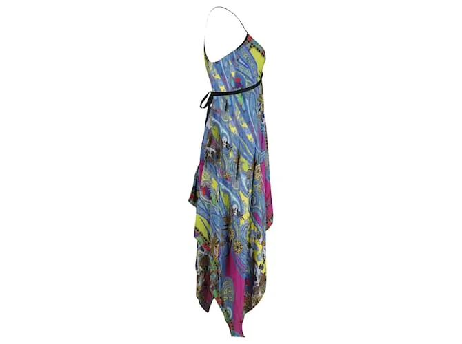 Vestido largo con cuello halter estampado en seda multicolor de Etro 