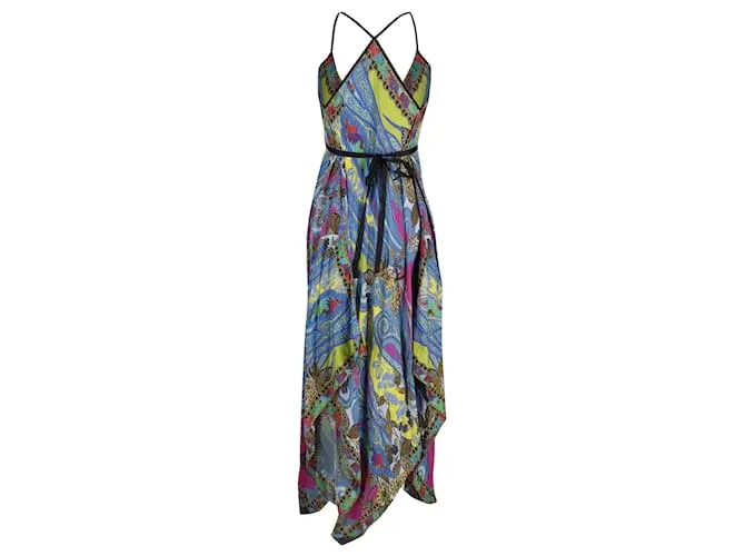 Vestido largo con cuello halter estampado en seda multicolor de Etro 