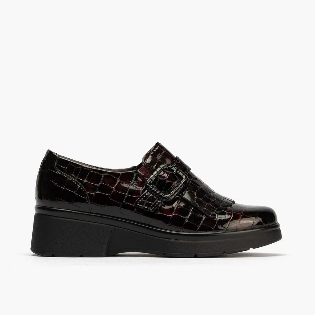 Zapato Abotinado Flecos Coco de mujer color burdeos