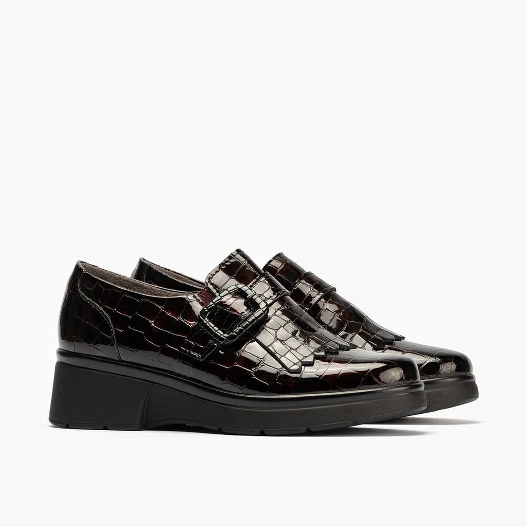 Zapato Abotinado Flecos Coco de mujer color burdeos